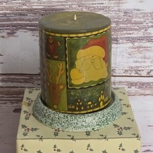 Festive Green and Yellow Holiday Candle